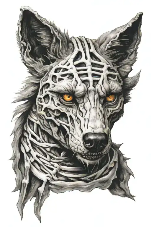 wolf mummy half skull face tattoo design idea