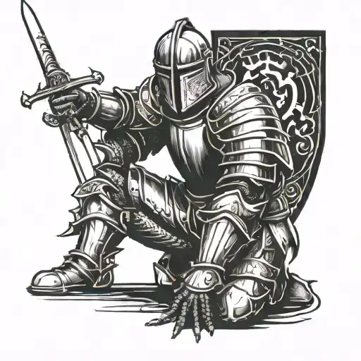 knight kneeling with a sword tattoo design idea