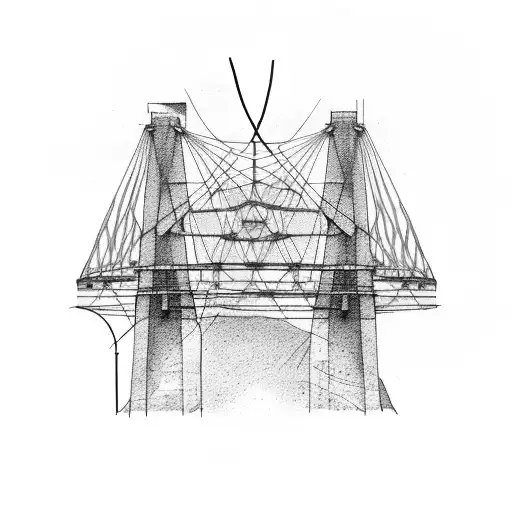 civil engineering, building landscape, electricity pylon, suspension bridge tattoo design idea