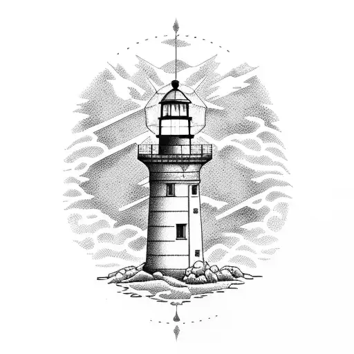 lighthouse on pebble beach  tattoo design idea
