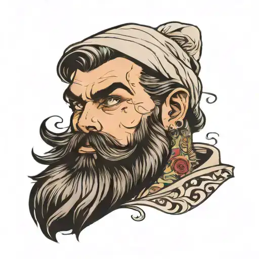 Man with beard short pin up girl tattoo design idea