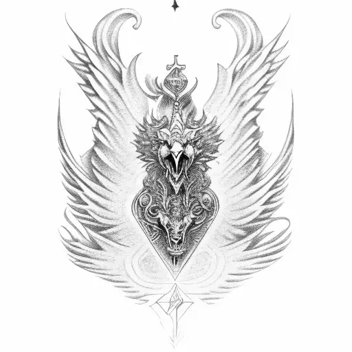 A magical griffin guarding a doorway to a hidden realm tattoo design idea
