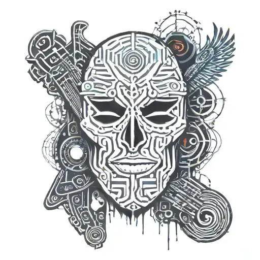 theatrical mask with guitar neck tattoo tattoo design idea