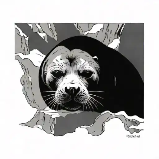 an aggressive looking seal leaning on a glacier tattoo design idea
