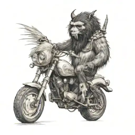 Generate an image of “Max” from the book “Where the Wild Things Are” riding a “black Indian Scout” and smoking an “Ameri tattoo design idea