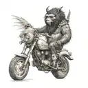 Generate an image of “Max” from the book “Where the Wild Things Are” riding a “black Indian Scout” and smoking an “Ameri tattoo design idea