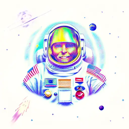 entiere spaceman surounding by stars tattoo design idea