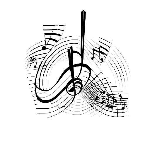A minimalist tattoo of a music note intertwined with a line graph, representing the harmony between music and the fluctuations of the stock market. tattoo design idea