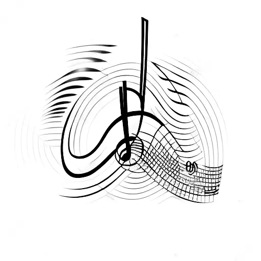 A minimalist tattoo of a music note intertwined with a line graph, representing the harmony between music and the fluctuations of the stock market. tattoo design idea