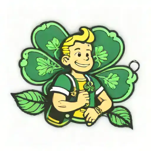 vault boy with 4 leaf clover tattoo design idea