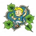 vault boy with 4 leaf clover tattoo design idea