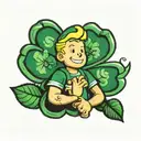 vault boy with 4 leaf clover tattoo design idea