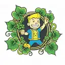 vault boy with 4 leaf clover tattoo design idea