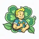 vault boy with 4 leaf clover tattoo design idea