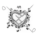 A heart-shaped Brazil flag with puzzle pieces representing autism, surrounded by coffee beans and musical symbols tattoo design idea