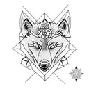 Wolf on forearm with carnations, ankh symbol and compass tattoo design idea