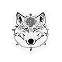 Wolf on forearm with carnations, ankh symbol and compass tattoo design idea