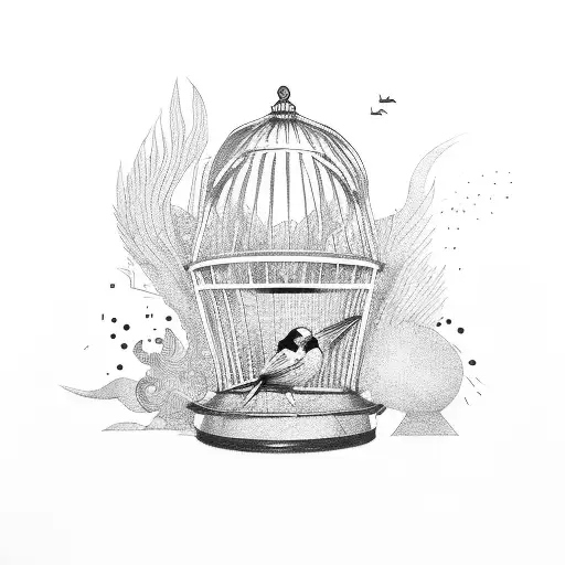 bird cage, with the door open minimalist tattoo design idea