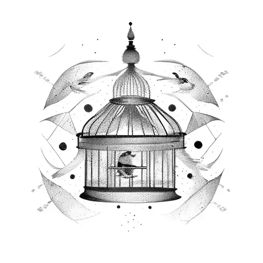 bird cage, with the door open tattoo design idea
