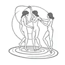 lines drawing three people dancing on Saturn ring black  tattoo design idea