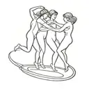 lines drawing three people dancing on Saturn ring black  tattoo design idea