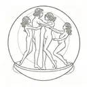 lines drawing three people dancing on Saturn ring black  tattoo design idea