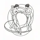 lines drawing three people dancing on Saturn ring black  tattoo design idea