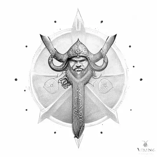 viking axe sun tattoo design idea