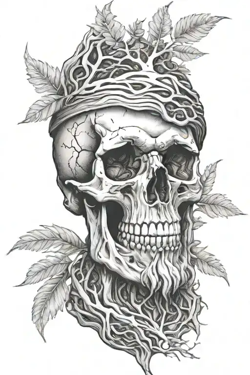 bearded skull with trees growing inside   tattoo design idea