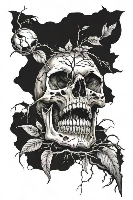  skull with trees growing out of skull  tattoo design idea