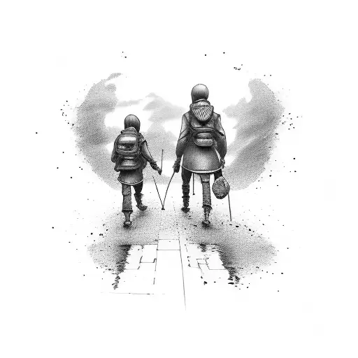 Two brother's walking away holding a controller  tattoo design idea