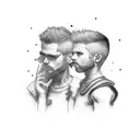 Two brother's walking away holding a controller  tattoo design idea