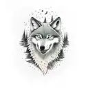 a wolf with its mouth open on the hand, behind it a pack of wolfd as the tattoo progresses up the arm into a forest. tattoo design idea