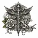 only god can judge me caduceus staff with trinity and Jesus  tattoo design idea