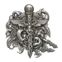 only god can judge me caduceus staff with trinity and Jesus  tattoo design idea