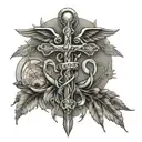 only god can judge me caduceus staff with trinity and Jesus  tattoo design idea