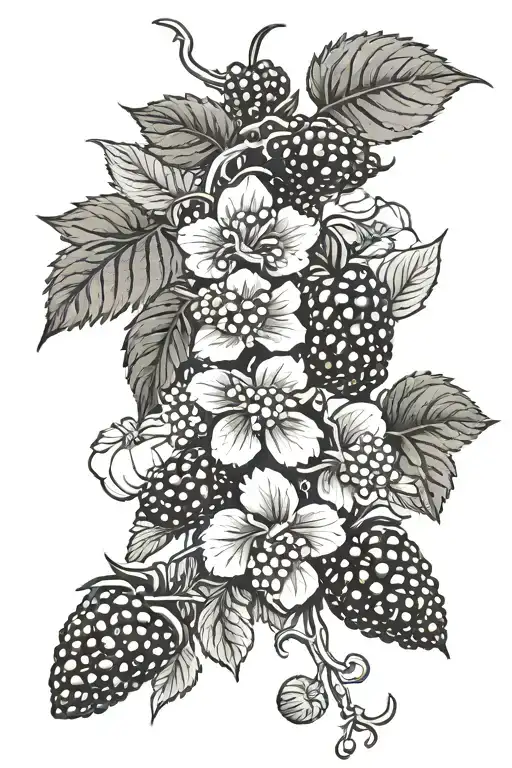blackberries on a vine w flowers growing tattoo design idea