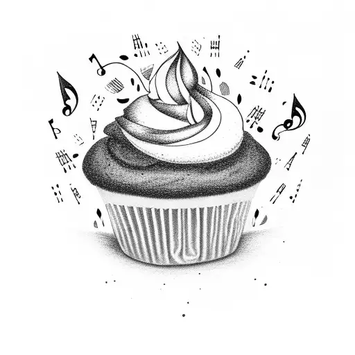 A whimsical cupcake with musical notes as sprinkles tattoo design idea