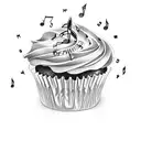 A whimsical cupcake with musical notes as sprinkles tattoo design idea