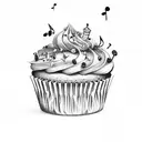 A whimsical cupcake with musical notes as sprinkles tattoo design idea