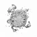 A coding keyboard intertwined with tea leaves tattoo design idea