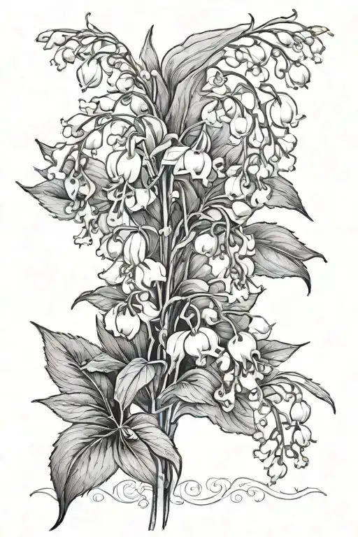 lily of the valley and larkspur flower tattoo design idea