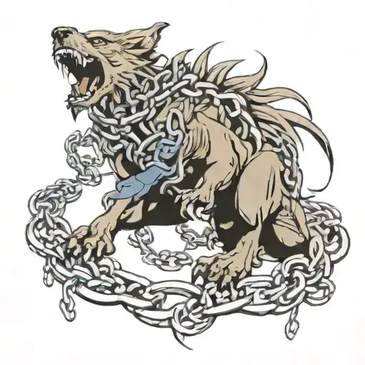 Fenrir bound by chains breaking tattoo design idea