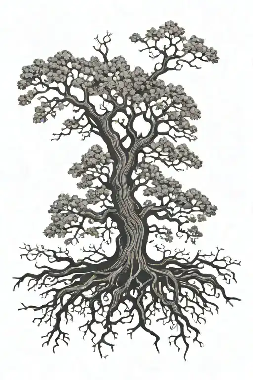 oak tree with roots spelling elizabeth written tattoo design idea