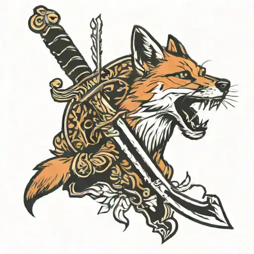 fox and sword minimal tattoo tattoo design idea