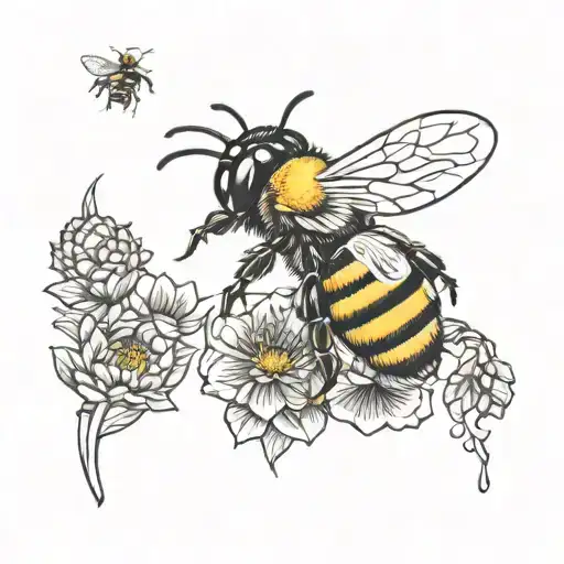 bees and honey combs coloured black tattoo design idea