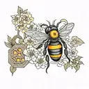 bees and honey combs coloured black tattoo design idea