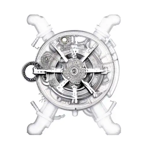 steampunk mechanism behind robotic ribs tattoo design idea