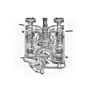 steam engine mechanism behind human ribs tattoo design idea