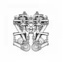 steam engine mechanism behind human ribs tattoo design idea